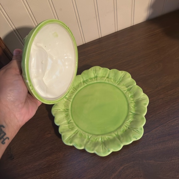 Green Cabbage Leaf Ceramic Bowl